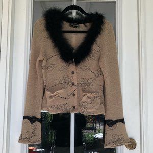 Ann Ferriday Cardigan Faux Fur Collar 90s Y2K